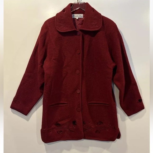 Philippe Le Bac Red Embroidered Boiled Wool Jacket Womens‎ Size Medium (BR) - Picture 1 of 3